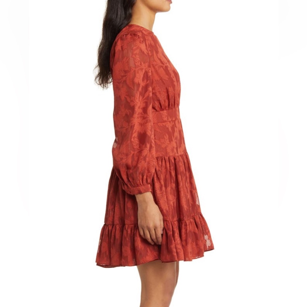 NWOT ELIZA J Metallic Stripe Floral Jacquard Long Sleeve Chiffon Dress - Picture 3 of 16